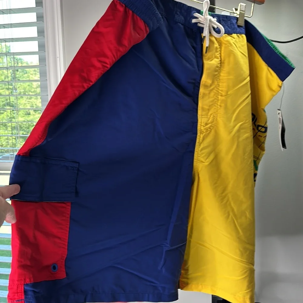 Polo Ralph Lauren Classic Red and Blue Block Board Shorts with Size 4XLT - Picture 4 of 8